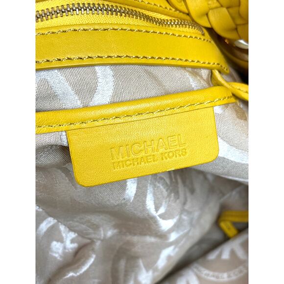 Michael Michael Kors Women’s Yellow Leather Braided Tassel Bucket Shoulder Bag - Picture 5 of 9